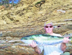 The author with a nice land-based 98cm kingfish that took a live slimy mackerel off the surface.